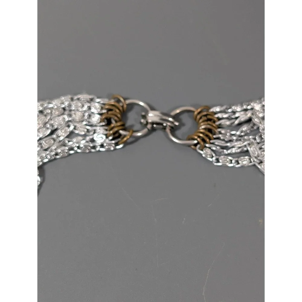 Vintage‎ Silver Tone 7 Chain Choker Necklace Byzantine Classic MCM 15.5 in